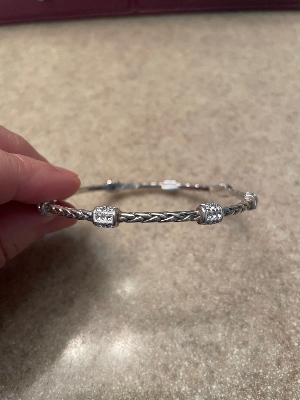 Brighton Meridian Silver-Tone Braided Bangle with Crystal Beads - Picture 3 of 4